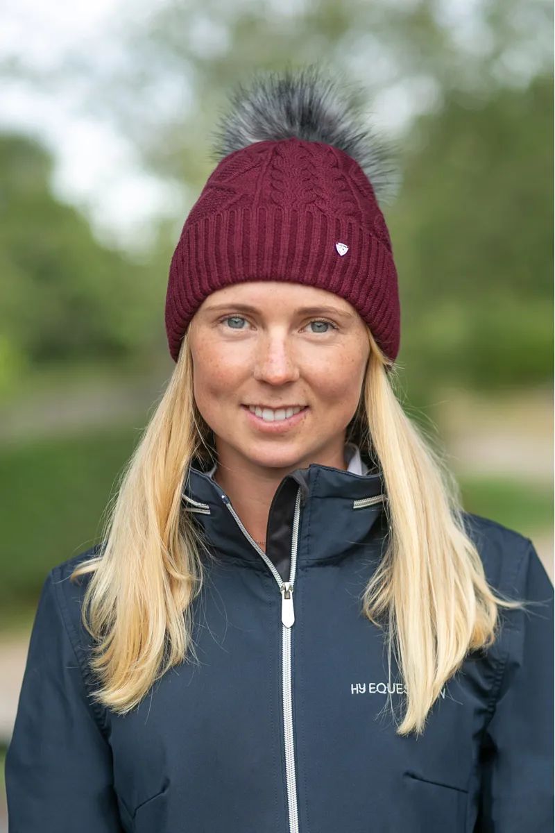 Hy Equestrian Vanoise Knitted Bobble Hat - Maroon Red-1